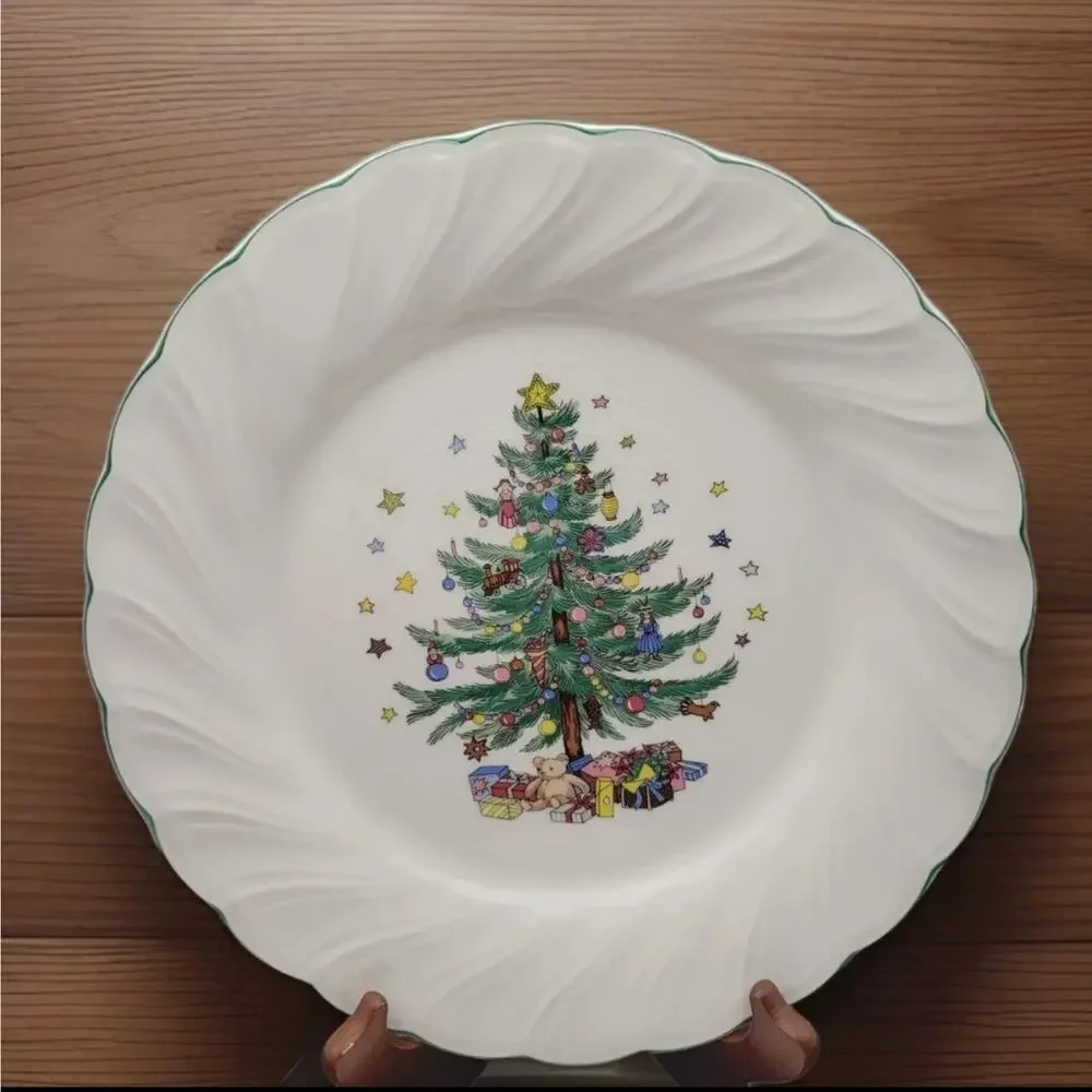 Set of 2 Nikko Happy Holidays Christmas Swirl Dinner Plates 10.75